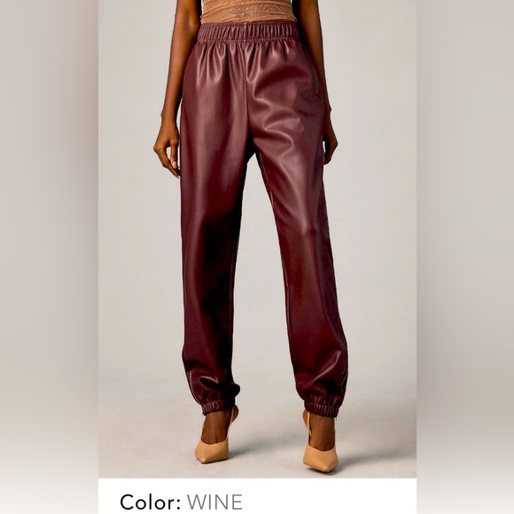Anthropologie Pants - ANTHROPOLOGIE Avec Les Filles Faux Leather Joggers, Wine, Women’s Size XL